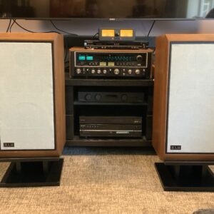 Pair Vintage KLH Model Five 5 Speakers - New Crossovers New Grill Cloth w/Stands