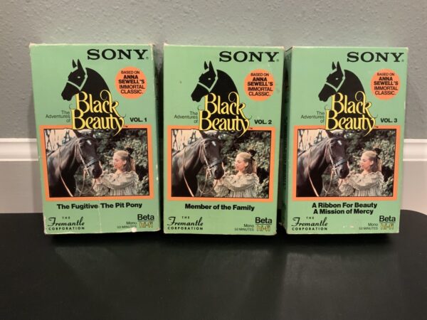 Betamax Black Beauty 3 Tape Lot, Fugitive The Pit Pony, Ribbon For Beauty+ RARE