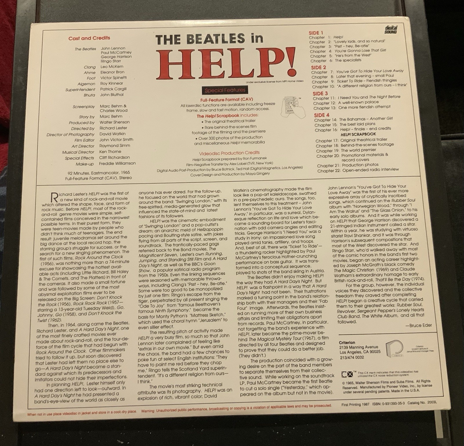 1987 The Beatles in HELP! Criterion Laserdisc Special Edition VG+/VG+ - Image 2
