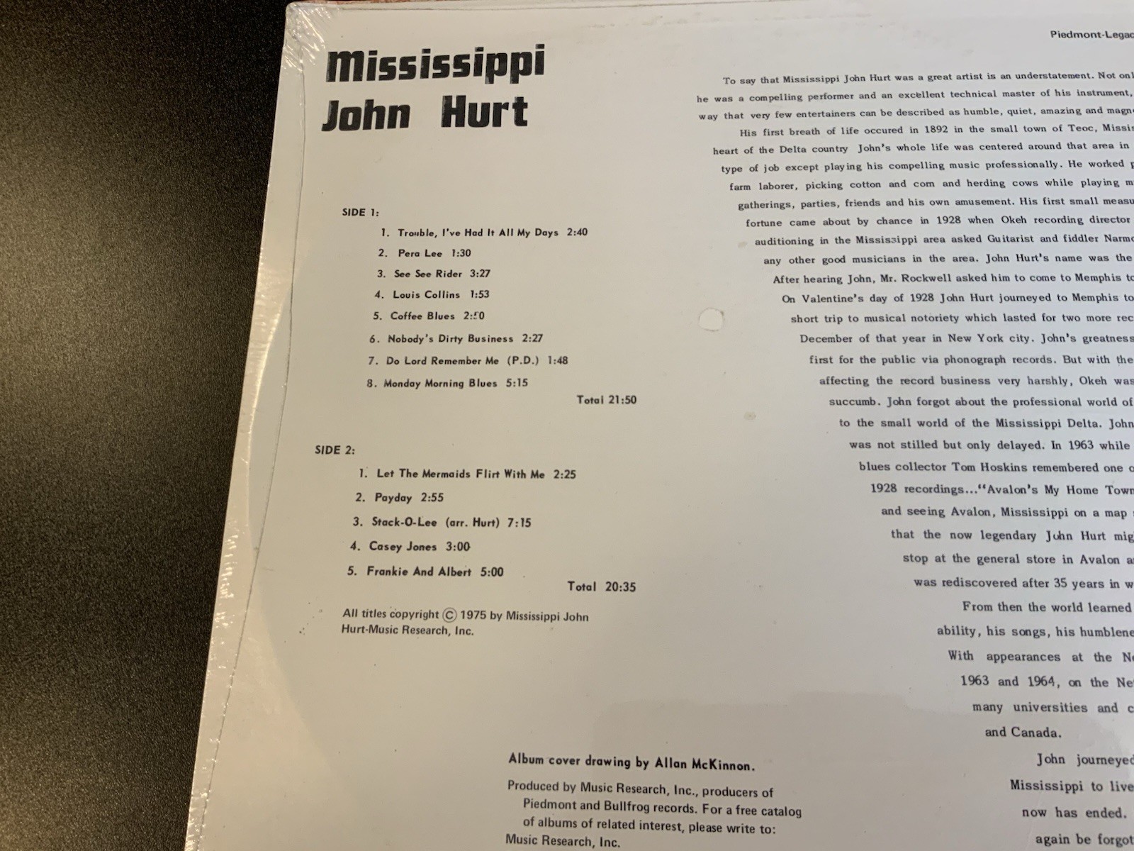 MISSISSIPPI JOHN HURT Vol One Of A Legacy CLPS1068 LP Vinyl NEW SEALED - Image 3