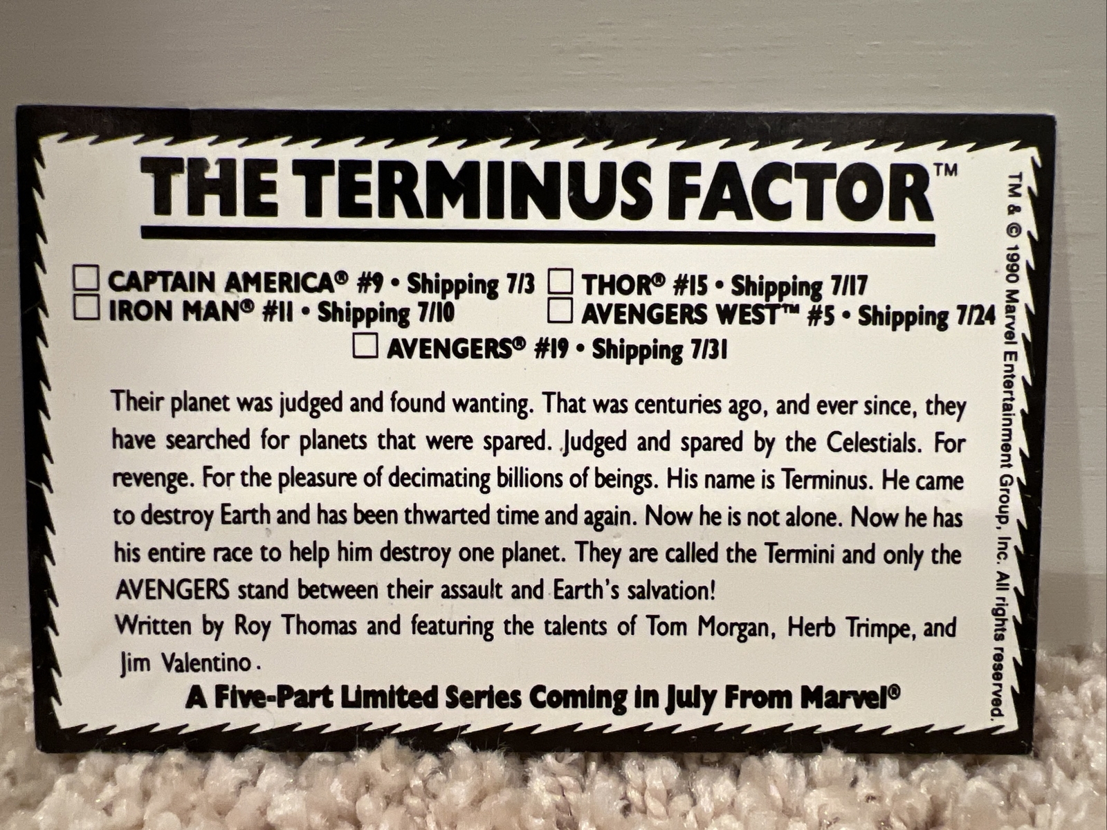 Marvel Annuals Family Reunion 1990 Promo Card | Terminus Factor Check - Image 2