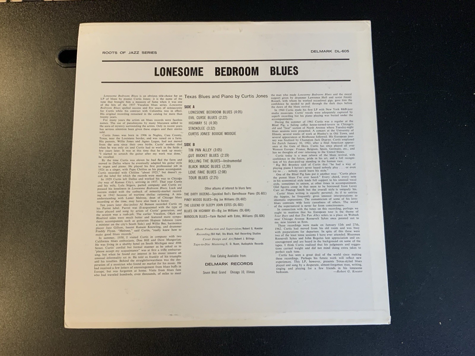 CURTIS JONES LONESOME BEDROOM BLUES NM- Mono DELMARK DL-605 - Image 2