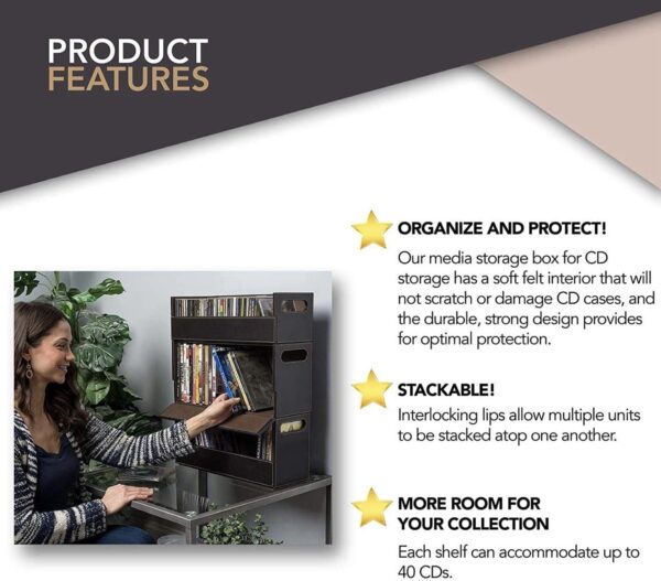 CD Storage Box | Stock Your Home | Cool Faux White Leather Stackable | Top Shape - Image 13