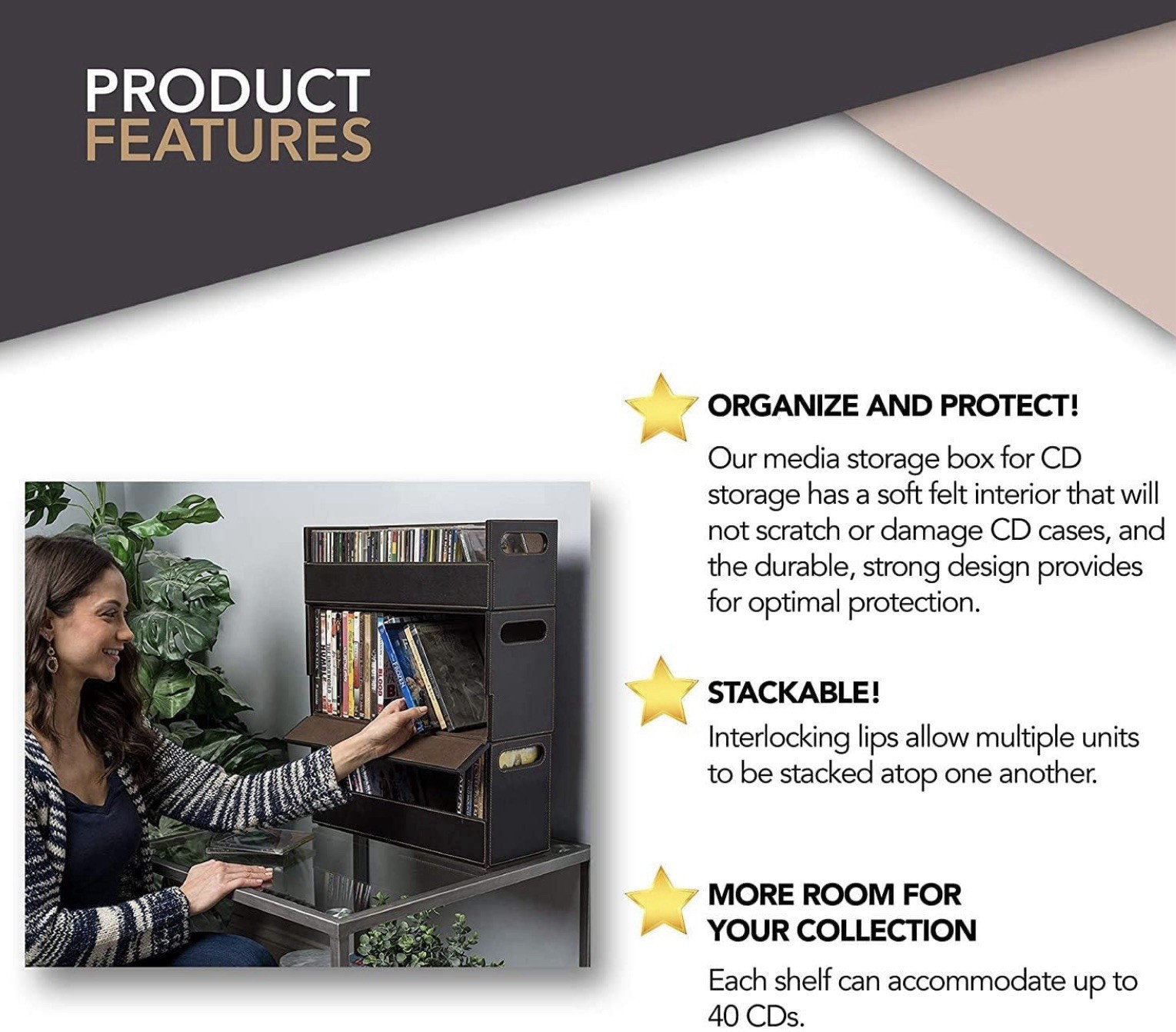 CD Storage Box | Stock Your Home | Cool Faux White Leather Stackable | Top Shape - Image 13