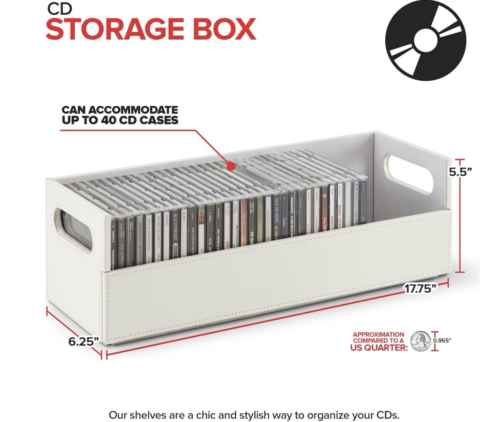 CD Storage Box | Stock Your Home | Cool Faux White Leather Stackable | Top Shape - Image 11