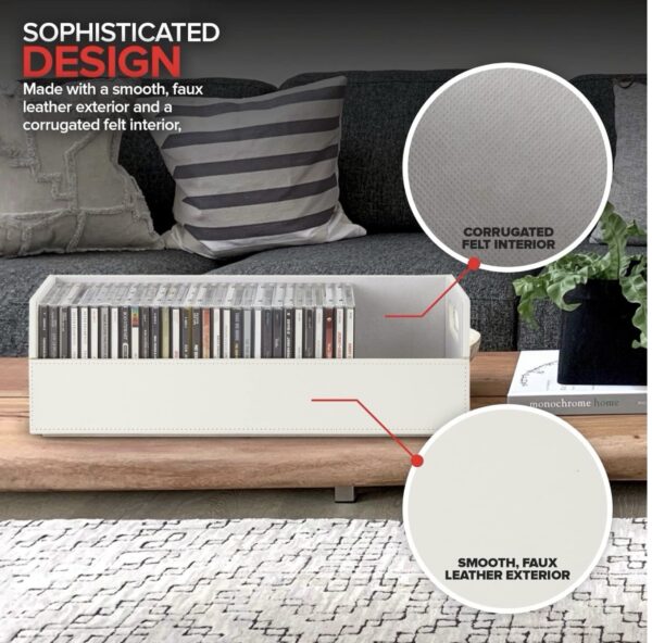 CD Storage Box | Stock Your Home | Cool Faux White Leather Stackable | Top Shape - Image 14