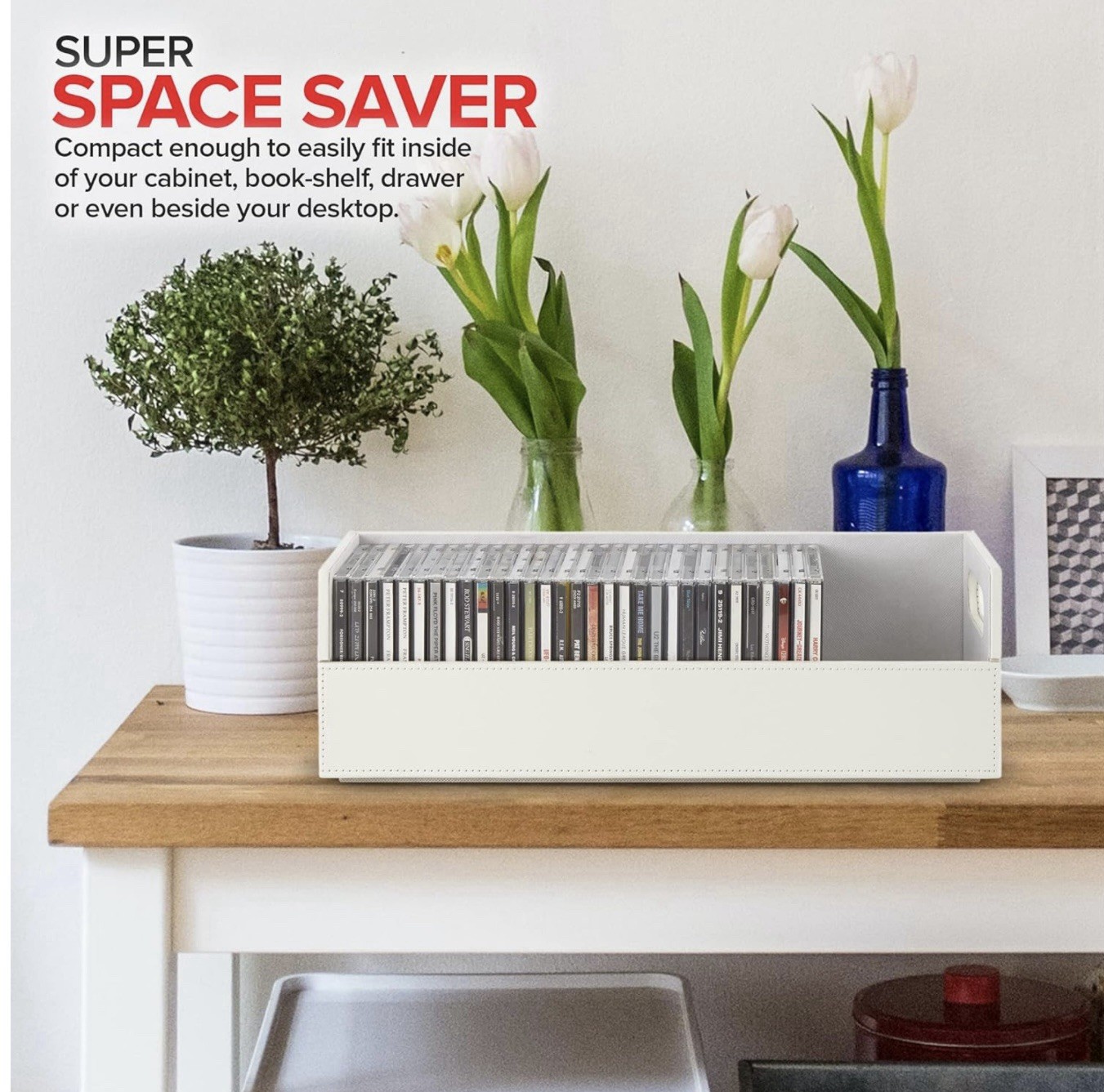 CD Storage Box | Stock Your Home | Cool Faux White Leather Stackable | Top Shape - Image 15