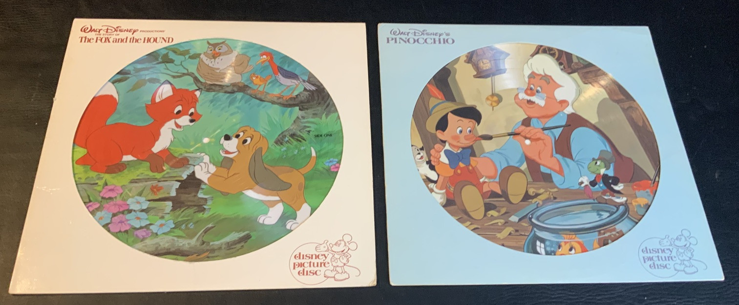 2 Vintage Walt Disney Picture Disc Pinocchio & The Fox and the Hound Vinyl NICE - Image 2
